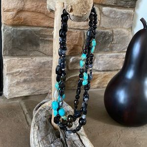 Peyote bird necklace black onyx turquoise and sterling silver